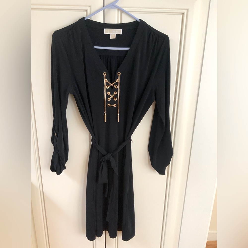 Michael Kors dress navy color with gold accents.